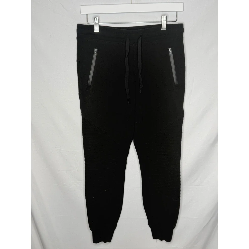 Alo Yoga Moto Jogger Pants Womens XS Black Ribbed Zip Pockets Drawstring Lounge